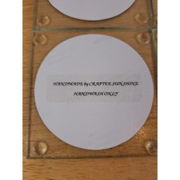 Military Purple Heart emblem set of 4 hand crafted glass circle cup coasters - Picture 4 of 4